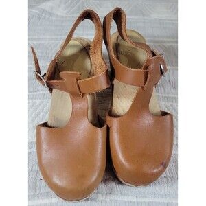 Lotta from Stockholm Highwood Tan Leather‎ Clogs EU 37 | Wood Platform Swedish